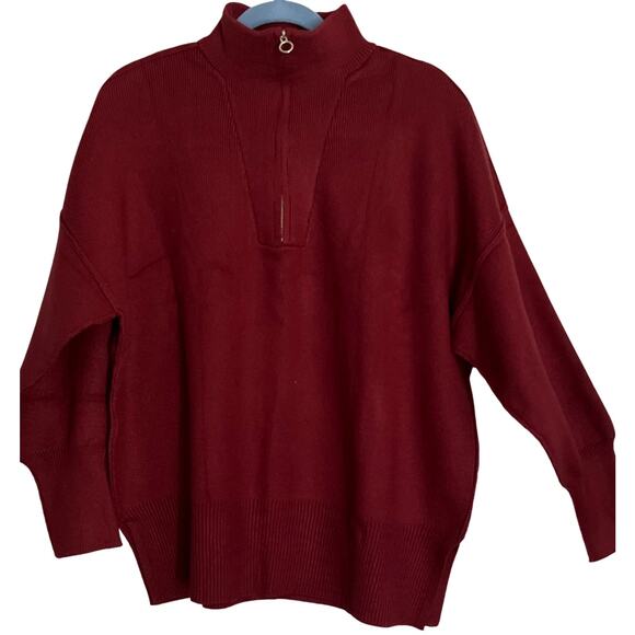 Pretty Garden Chic Sweater Womens Size XL Cranberry Oversized Pullover Zip NEW - Picture 1 of 9